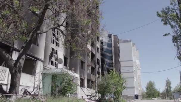 Denna Video Visar Kriget Ukraina Förstörd Bostadshus Borodyanka Bucha Distrikt — Stockvideo