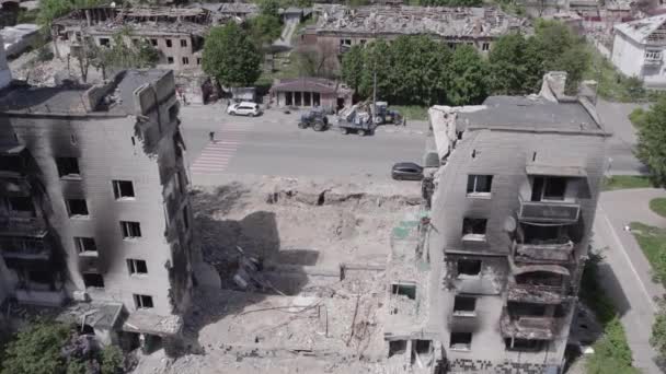 Cette Vidéo Montre Guerre Ukraine Bâtiment Résidentiel Détruit Borodyanka District — Video