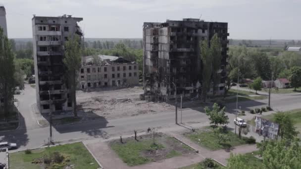 Этом Видео Показана Война Украине Разрушенный Жилой Дом Бородянке Район — стоковое видео