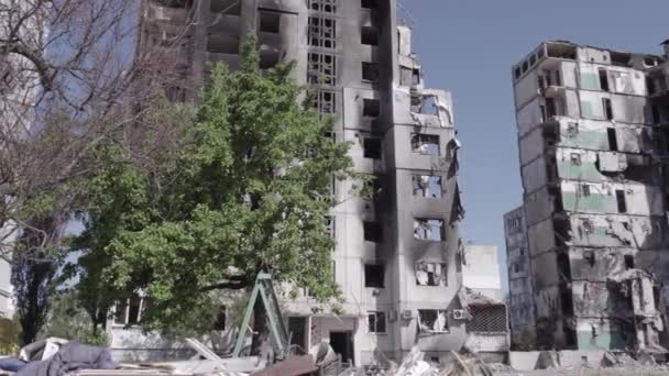 Cette Vidéo Montre Guerre Ukraine Bâtiment Résidentiel Détruit Borodyanka District — Video