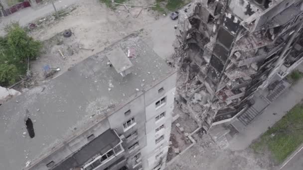 Ten Film Przedstawia Wojnę Ukrainie Zniszczony Budynek Mieszkalny Borodyance Powiat — Wideo stockowe
