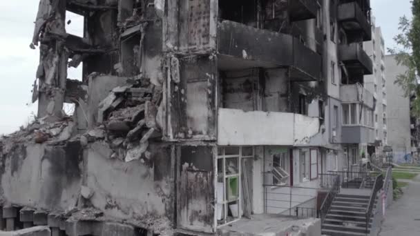 Deze Stockvideo Toont Oorlog Oekraïne Een Verwoest Woongebouw Borodyanka Bucha — Stockvideo