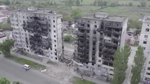 Stock Video Shows War Ukraine Destroyed Residential Building Borodyanka Bucha — Stock Video
