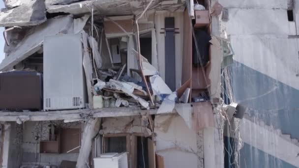 Stock Video Shows War Ukraine Destroyed Residential Building Borodyanka Bucha — Stock Video