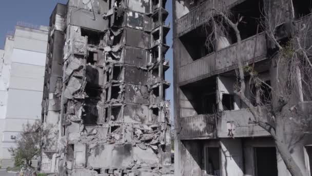 Este Video Muestra Guerra Ucrania Edificio Residencial Destruido Borodyanka Distrito — Vídeos de Stock