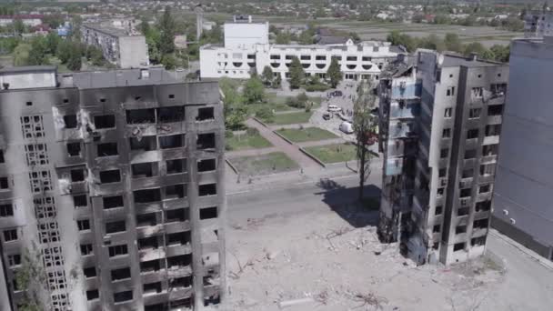 Este Video Muestra Guerra Ucrania Edificio Residencial Destruido Borodyanka Distrito — Vídeo de stock