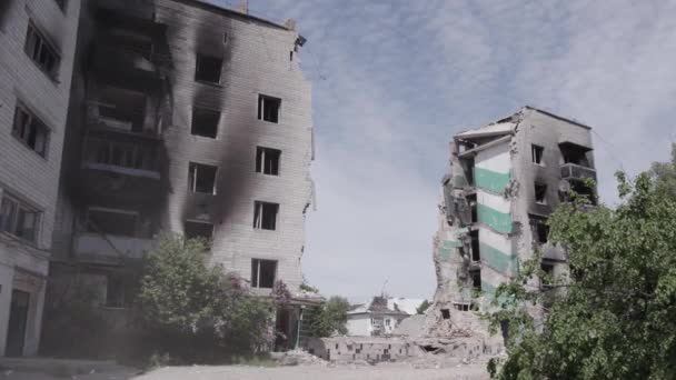 Questo Video Mostra Guerra Ucraina Edificio Residenziale Distrutto Nel Distretto — Video Stock