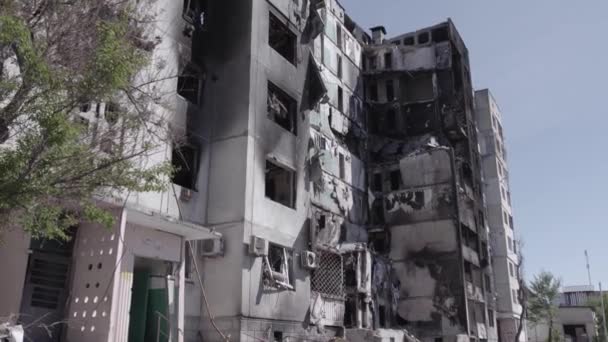 Este Video Muestra Guerra Ucrania Edificio Residencial Destruido Borodyanka Distrito — Vídeos de Stock