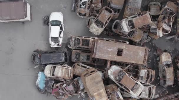 Este Vídeo Mostra Uma Descarga Tiro Carros Queimados Irpin Distrito — Vídeo de Stock