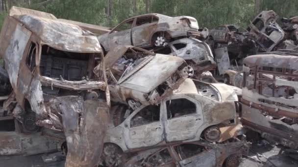 Questo Video Mostra Una Discarica Auto Sparate Bruciate Nel Distretto — Video Stock