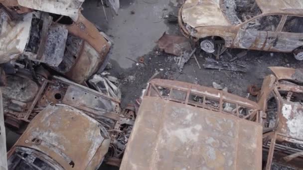 Toto Video Ukazuje Skládku Pořízených Spálených Aut Irpin Okrese Bucha — Stock video