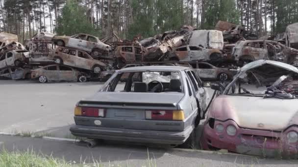 Este Video Muestra Basurero Coches Quemados Irpin Distrito Bucha Gris — Vídeos de Stock