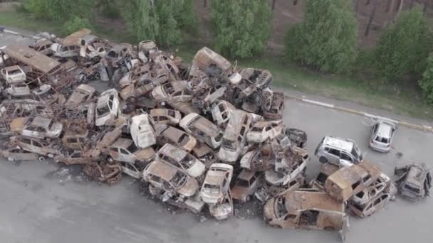 Dieses Archivvideo Zeigt Eine Müllkippe Aus Angeschossenen Und Verbrannten Autos — Stockvideo