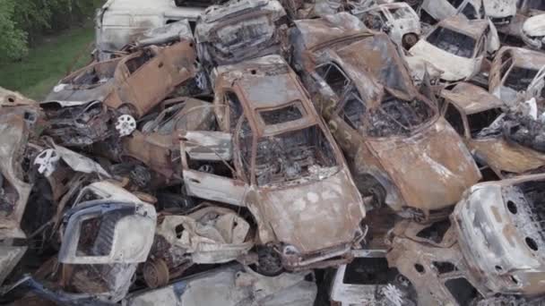 Questo Video Mostra Una Discarica Auto Sparate Bruciate Nel Distretto — Video Stock