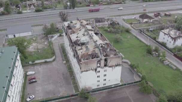 Este Vídeo Mostra Edifício Devastado Pela Guerra Stoyanka Distrito Bucha — Vídeo de Stock