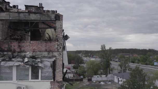 Este Vídeo Mostra Edifício Devastado Pela Guerra Stoyanka Distrito Bucha — Vídeo de Stock