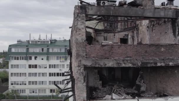 Nagranie Pokazuje Rozdarty Wojną Budynek Stojance Dystrykt Bucha Ukraina — Wideo stockowe