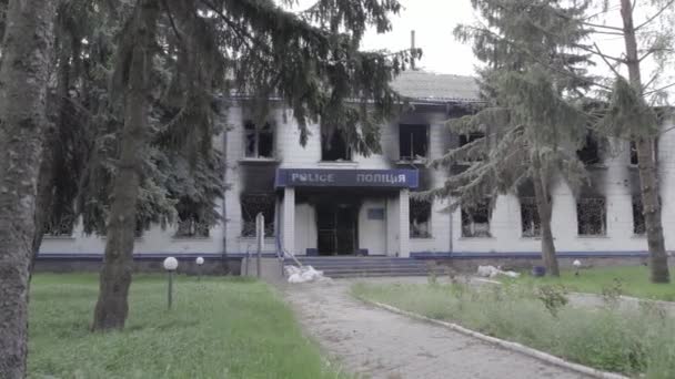 Cette Vidéo Montre Les Conséquences Guerre Ukraine Bâtiment Détruit Brûlé — Video