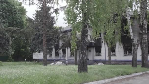 Questo Video Mostra Conseguenze Della Guerra Ucraina Edificio Distrutto Bruciato — Video Stock