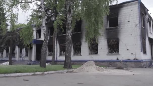 Cette Vidéo Montre Les Conséquences Guerre Ukraine Bâtiment Détruit Brûlé — Video