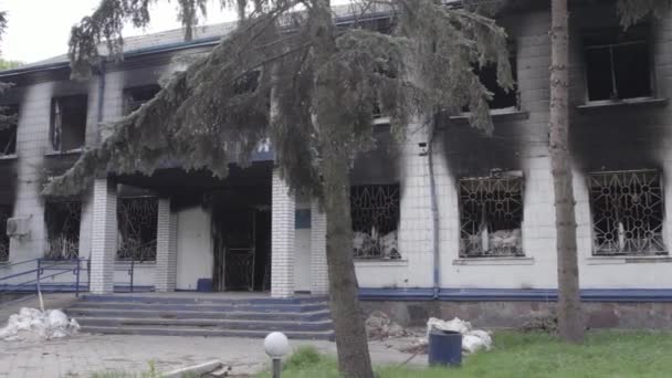 Este Video Muestra Las Secuelas Guerra Ucrania Edificio Destruido Quemado — Vídeo de stock