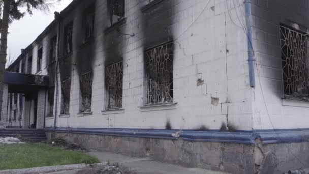 Este Video Muestra Las Secuelas Guerra Ucrania Edificio Destruido Quemado — Vídeos de Stock