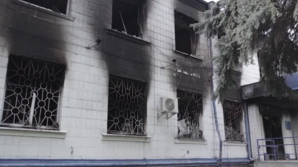 Denne Stock Video Viser Eftervirkningerne Krigen Ukraine Den Ødelagte Brændte – Stock-video