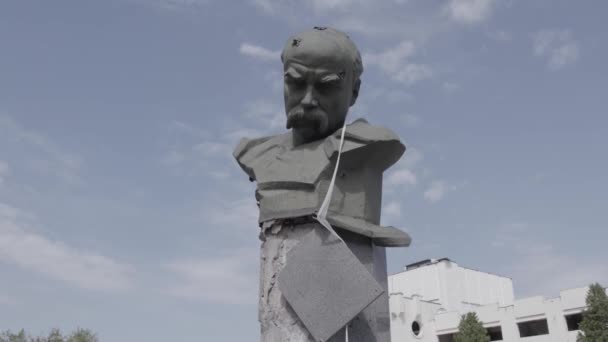 Este Vídeo Mostra Monumento Tiro Taras Shevchenko Borodyanka Ucrânia Durante — Vídeo de Stock