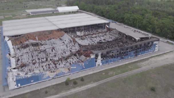 Dette Stock Billede Viser Luftbillede Ødelagt Lager Bucha Ukraine Krigen – Stock-video