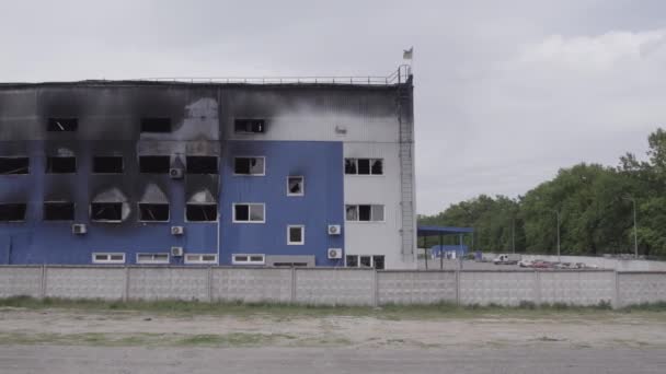 Stock Image Shows Aerial View Destroyed Warehouse Bucha Ukraine War — Stock Video