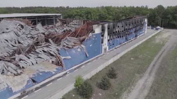 Questa Immagine Scorta Mostra Una Vista Aerea Magazzino Distrutto Bucha — Video Stock