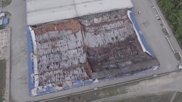 Esta Imagen Muestra Una Vista Aérea Almacén Destruido Bucha Ucrania — Vídeos de Stock