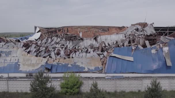 Dieses Archivbild Zeigt Eine Luftaufnahme Einer Zerstörten Lagerhalle Bucha Ukraine — Stockvideo