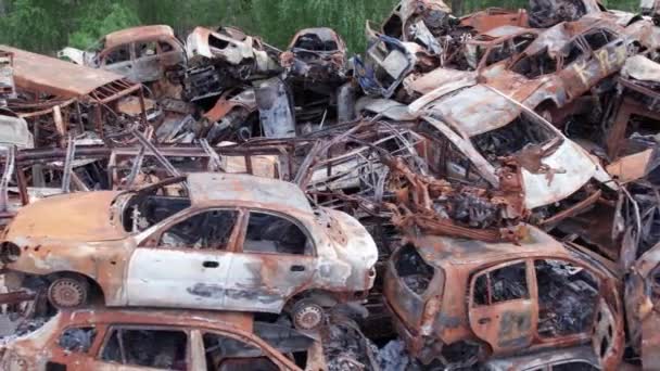 Questo Video Mostra Una Discarica Auto Sparate Bruciate Nel Distretto — Video Stock