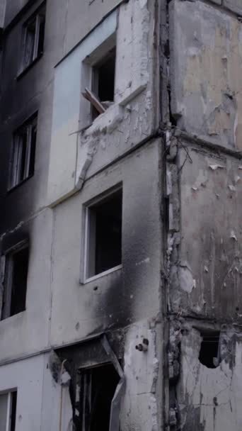 Borsa Dikey Videosu Ukrayna Daki Savaş Sonrasını Gösteriyor Borodyanka Yıkılan — Stok video