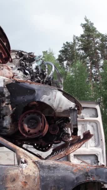 Denne Lodret Video Viser Hul Skud Brændte Biler Irpin Bucha – Stock-video