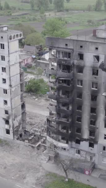 Dikey Borsa Videosu Ukrayna Daki Savaşın Sonucunu Gösteriyor Borodyanka Bucha — Stok video
