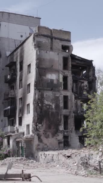 Questo Video Verticale Mostra Conseguenze Della Guerra Ucraina Edificio Residenziale — Video Stock