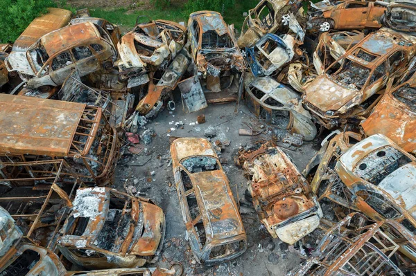 Цій Фотографії Видно Звалище Знімків Спалених Автомобілів Окрузі Ірпін Бача — стокове фото