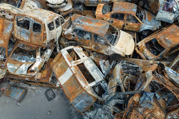 Questa Foto Mostra Una Discarica Auto Sparate Bruciate Nel Distretto — Foto Stock