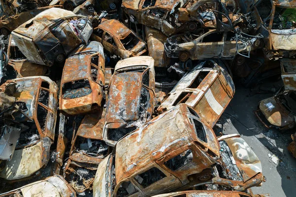 Stock Photo Shows Dump Shot Burned Cars Irpin Bucha District — Stock Photo, Image