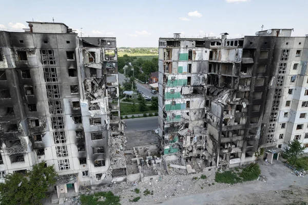 Bu stok fotoğrafı Ukrayna 'daki savaşın sonucunu gösteriyor. Bucha, Borodyanka' da yıkılan bir yerleşim yeri.