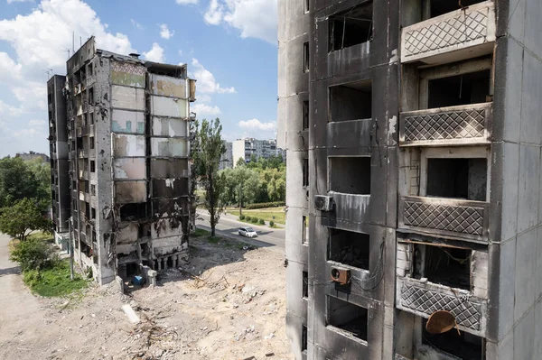 Bu stok fotoğrafı Ukrayna 'daki savaşın sonucunu gösteriyor. Bucha, Borodyanka' da yıkılan bir yerleşim yeri.