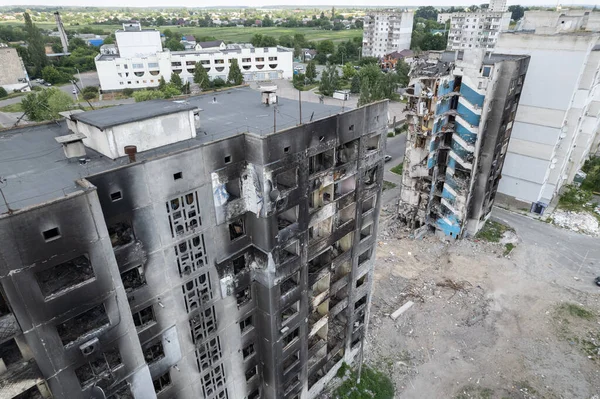 Bu stok fotoğrafı Ukrayna 'daki savaşın sonucunu gösteriyor. Bucha, Borodyanka' da yıkılan bir yerleşim yeri.
