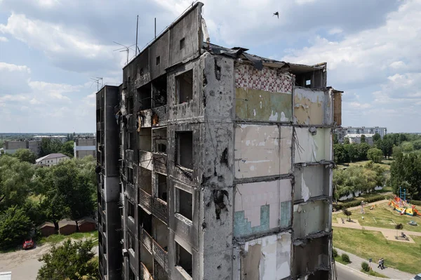 Bu stok fotoğrafı Ukrayna 'daki savaşın sonucunu gösteriyor. Bucha, Borodyanka' da yıkılan bir yerleşim yeri.