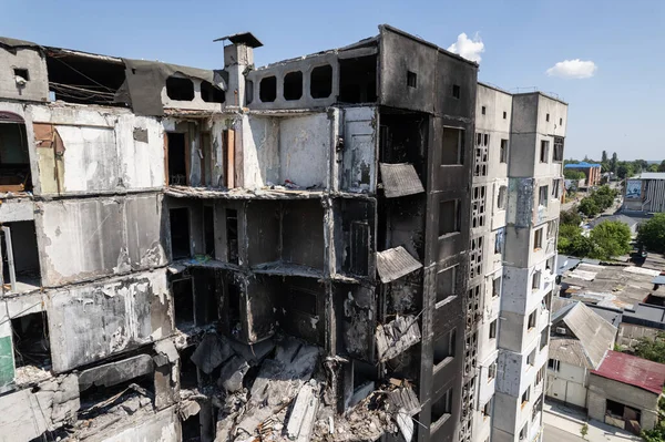 Cette Photo Montre Les Conséquences Guerre Ukraine Bâtiment Résidentiel Détruit — Photo