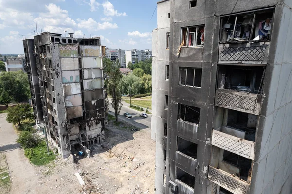 Bu stok fotoğrafı Ukrayna 'daki savaşın sonucunu gösteriyor. Bucha, Borodyanka' da yıkılan bir yerleşim yeri.