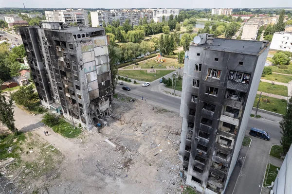 Bu stok fotoğrafı Ukrayna 'daki savaşın sonucunu gösteriyor. Bucha, Borodyanka' da yıkılan bir yerleşim yeri.