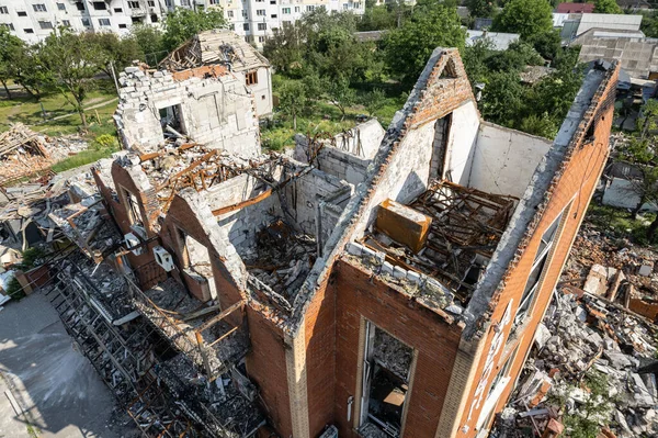 Этой Фотографии Изображено Разрушенное Войной Здание Городе Макаров Украина — стоковое фото