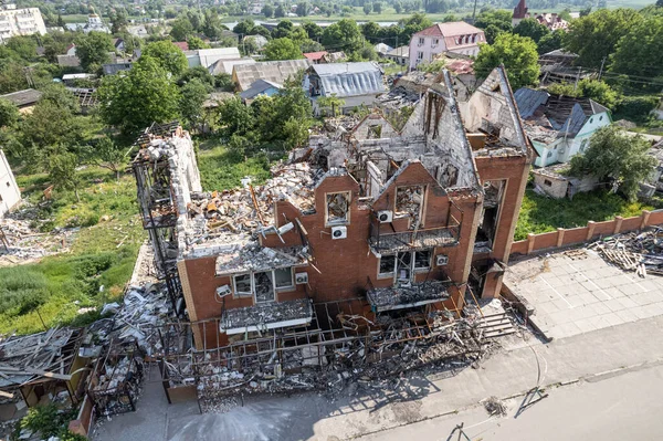 Этой Фотографии Изображено Разрушенное Войной Здание Городе Макаров Украина — стоковое фото